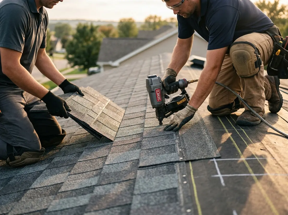 Professional roofer working on a residential roof in Coto de Caza